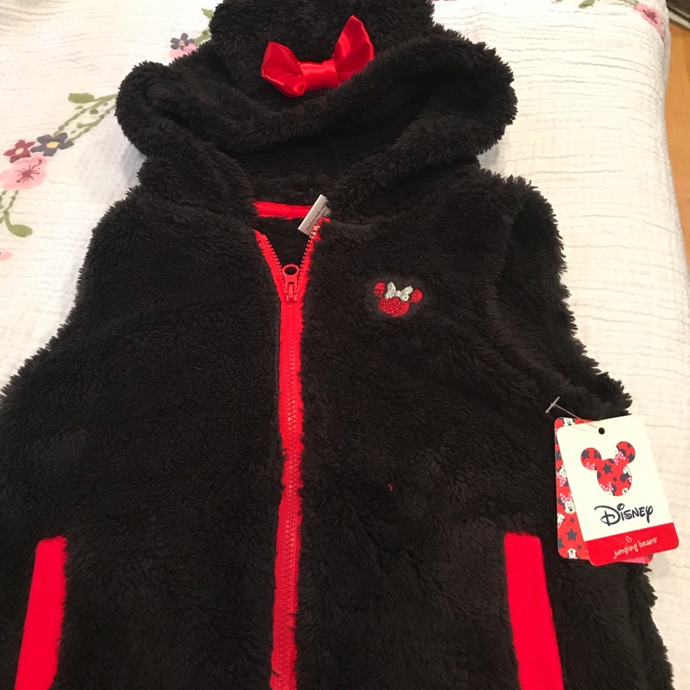 Disney NWT GIRL Black /Red hooded zippered vest